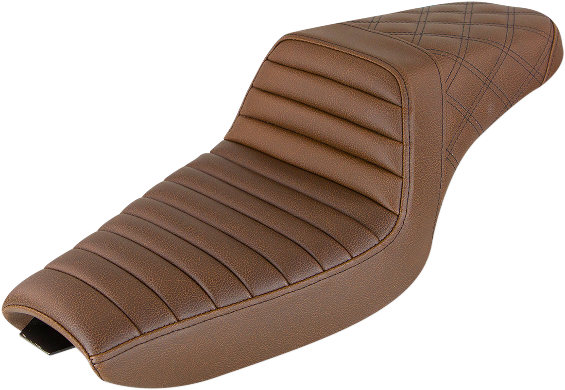 SADDLEMEN Step-Up Seat - Front Tuck-n-Roll/Rear Lattice Stitch - Brown - Sportster '04-'20