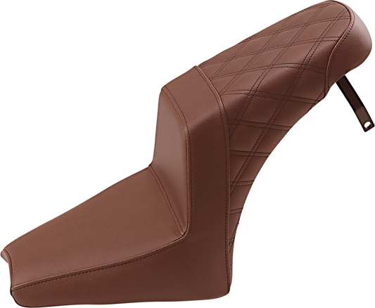 SADDLEMEN Step-Up Seat - Front Smooth/Rear Lattice Stitch - Brown - '18-'22 Indian Scout Bobber
