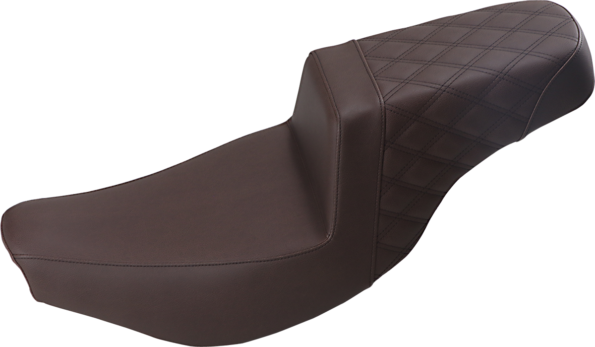 SADDLEMEN Step-Up Seat - Front Smooth/Rear Lattice Stitch - Brown - '14-'21 Indian Models