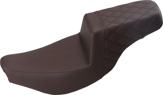 SADDLEMEN Step-Up Seat - Front Smooth/Rear Lattice Stitch - Brown - '14-'21 Indian Models