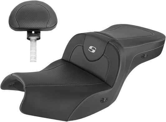 SADDLEMEN Heated Roadsofa* Seat - Carbon Fiber - Includes Backrest - Black - Indian