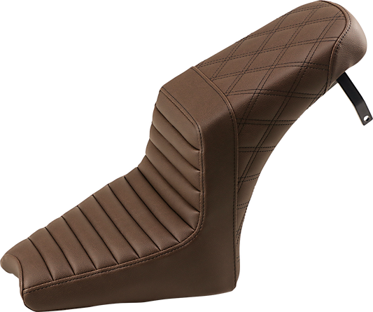 SADDLEMEN Step-Up Seat - Front Tuck-n-Roll/Rear Lattice Stitch - Brown - Indian Scout '18-'19