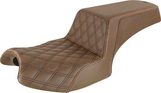 SADDLEMEN Step-Up Seat - Front Lattice Stitch/Rear Smooth - Brown - '20-'22 Indian Challenger