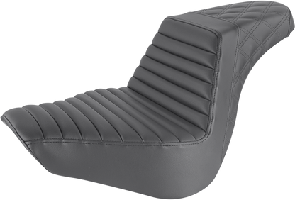 SADDLEMEN Step-Up Seat - Front Tuck-n-Roll/Rear Lattice Stitch - Black - Softail '18-'24