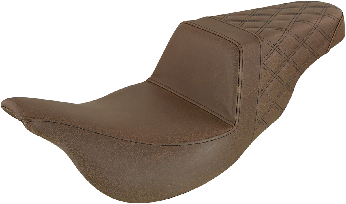 SADDLEMEN Step-Up Seat - Extended Reach - Rear Lattice Stitch - Brown - Touring '08-'24
