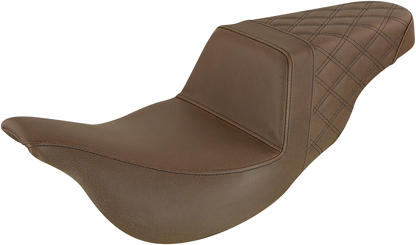 SADDLEMEN Step-Up Seat - Extended Reach - Rear Lattice Stitch - Brown - Touring '08-'24