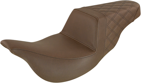 SADDLEMEN Step-Up Seat - Extended Reach - Rear Lattice Stitch - Brown - Touring '08-'24