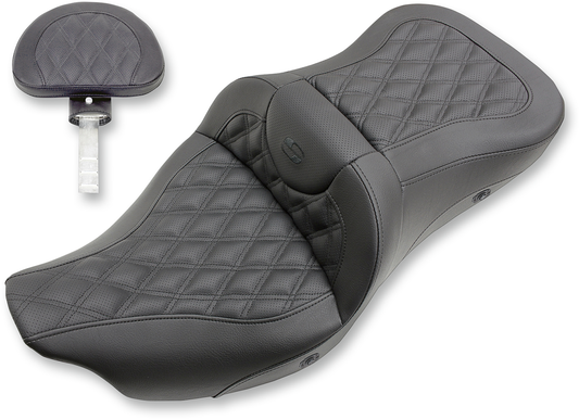 SADDLEMEN Extended Reach Roadsofa™ Seat - Lattice Stitched - Backrest - Heated - Touring '08-'24