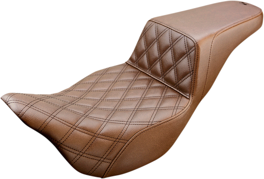 SADDLEMEN Step-Up Seat - Front Lattice Stitch - Brown - Touring '08-'24