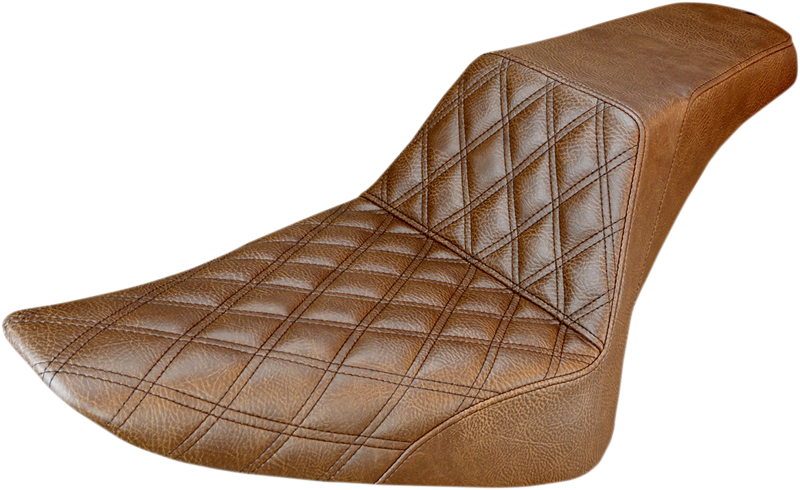 SADDLEMEN Step-Up Seat - Front Lattice Stitch - Brown - Softail '12-'17