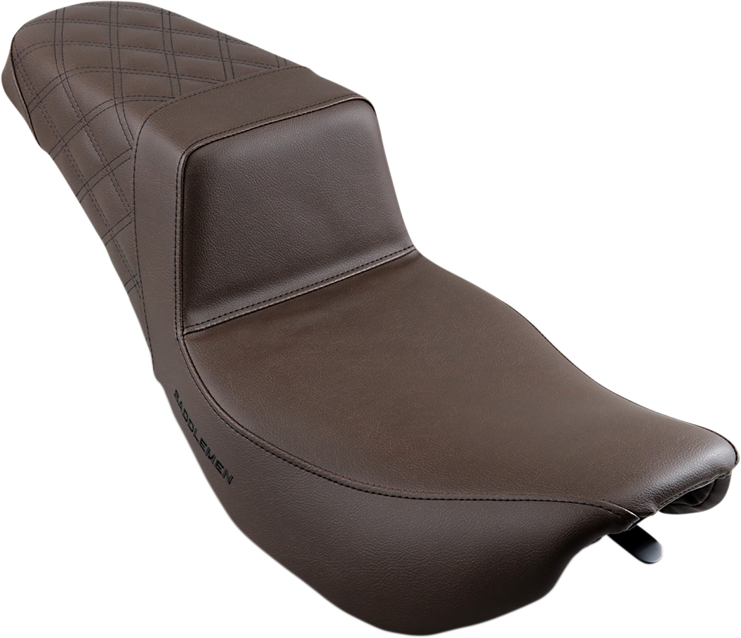 SADDLEMEN Step-Up Seat - Rear Lattice Stitch - Brown - Touring '97-'07