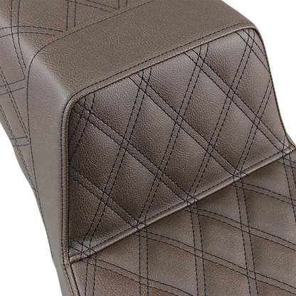 SADDLEMEN Step-Up Seat - Full Lattice Stitch - Brown - Touring '97-'07