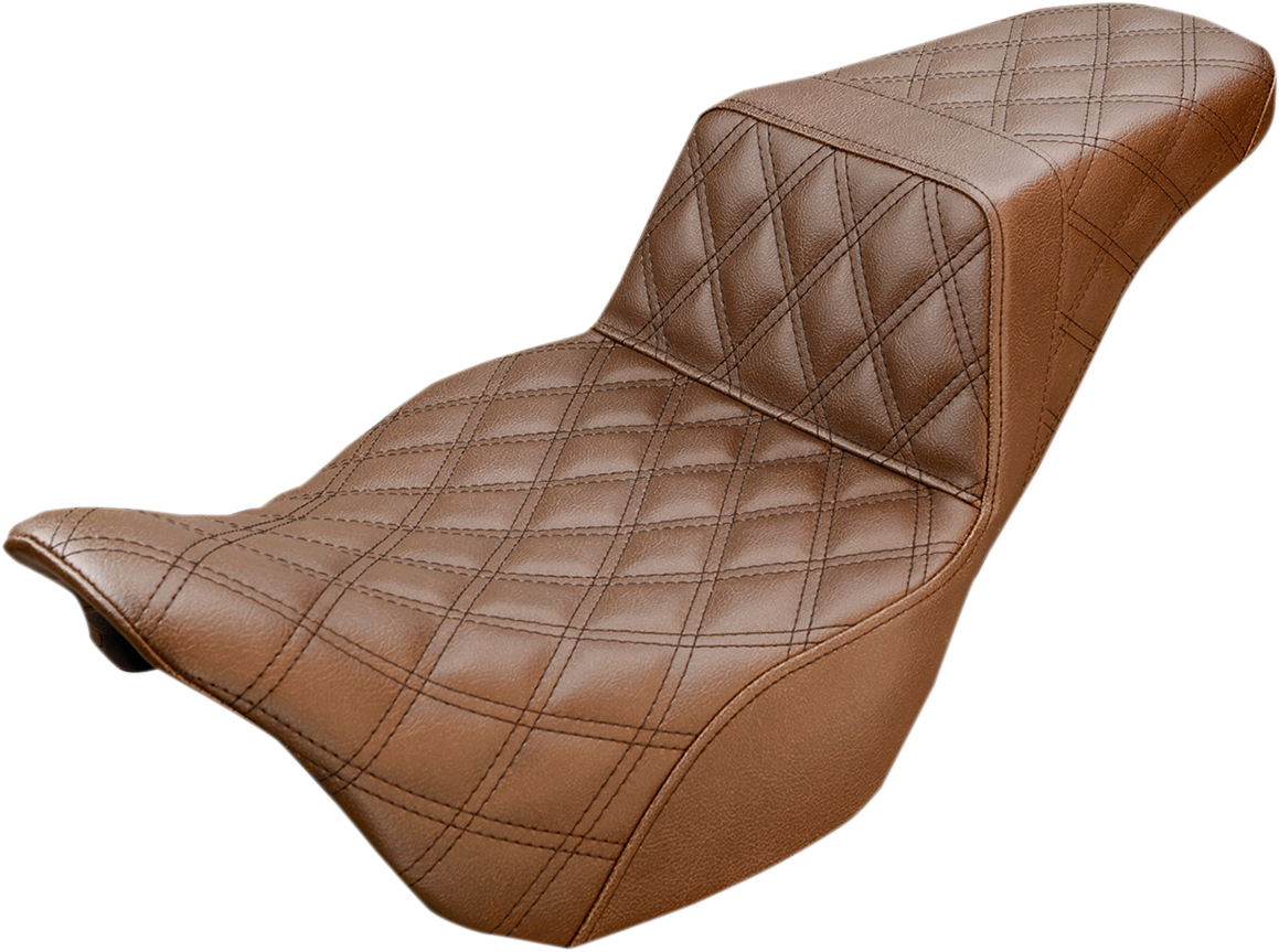 SADDLEMEN Step-Up Seat - Full Lattice Stitch - Brown - Touring '08-'24