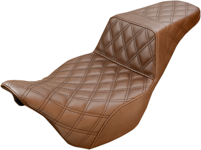 SADDLEMEN Step-Up Seat - Full Lattice Stitch - Brown - Touring '08-'24