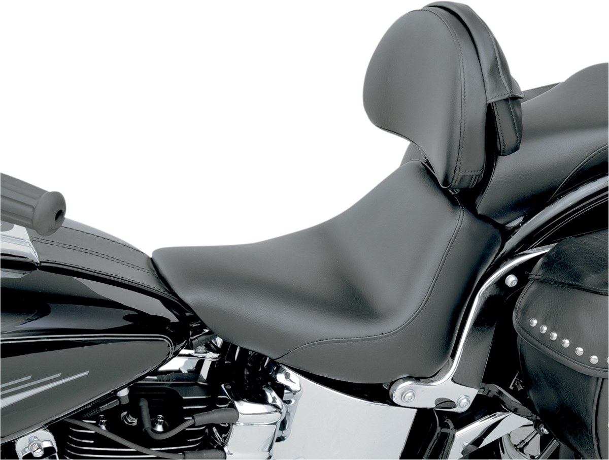 SADDLEMEN Heels Down Solo Seat - With Backrest - Plain - Black - Softail '06-'17