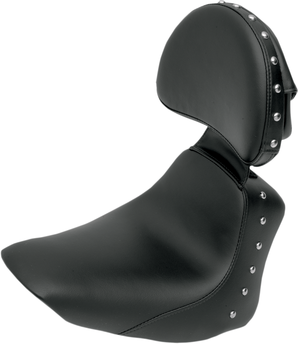 SADDLEMEN Heels Down Solo Seat - With Backrest - Studded - Black - Softail '06-'17