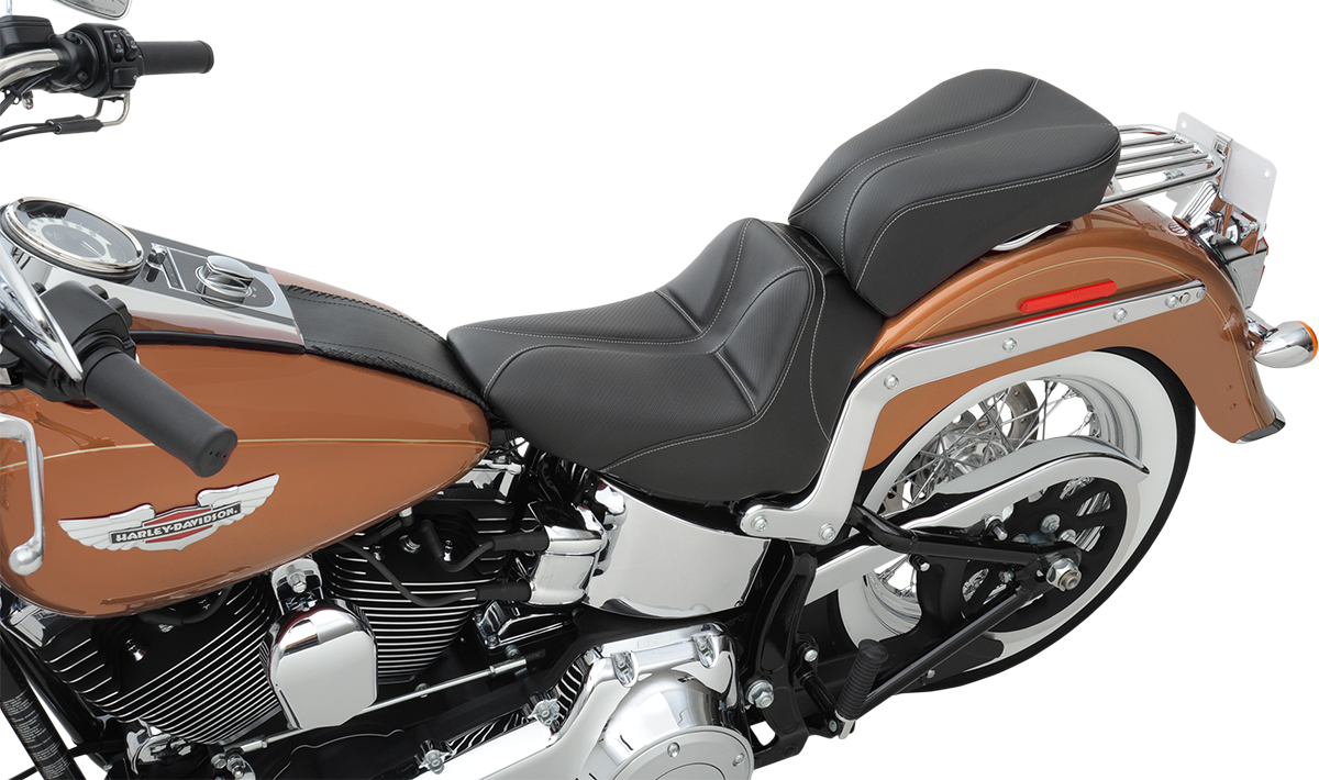 SADDLEMEN Dominator Solo Seat - w/o Backrest - Black w/ Silver Stitching - Softail '06-'17