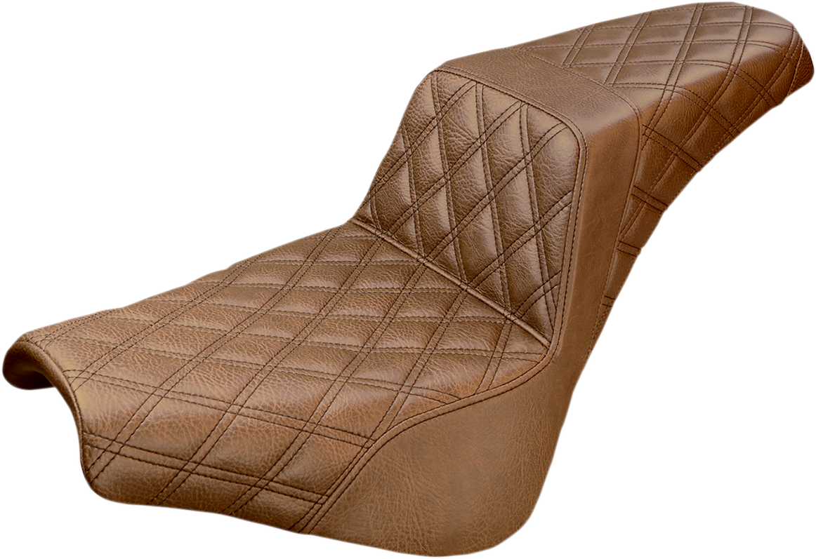 SADDLEMEN Step-Up Seat - Full Lattice Stitch - Brown - Softail '18-'24