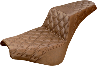 SADDLEMEN Step-Up Seat - Full Lattice Stitch - Brown - Softail '18-'24