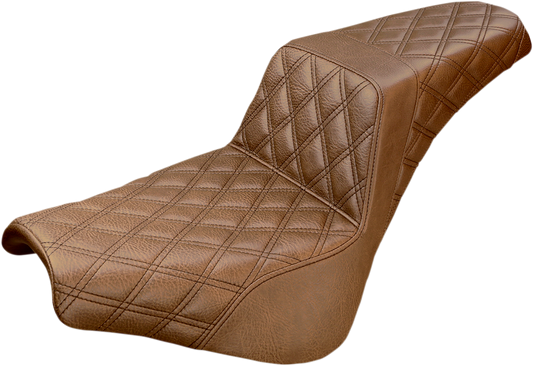 SADDLEMEN Step-Up Seat - Full Lattice Stitch - Brown - Softail '18-'24