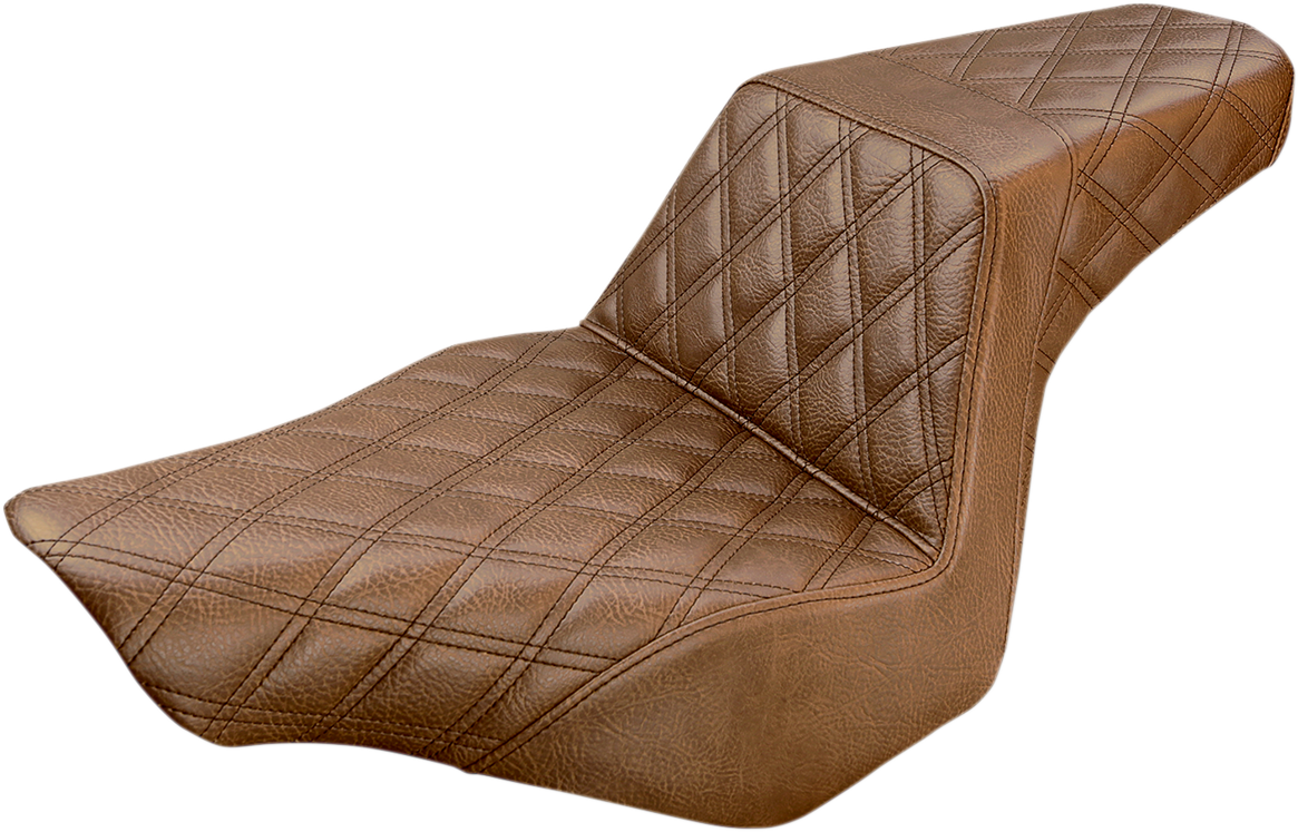 SADDLEMEN Step-Up Seat - Full Lattice Stitch - Brown - Softail '13-'17