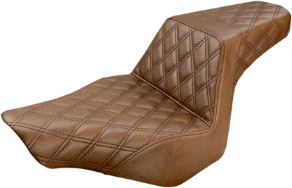 SADDLEMEN Step-Up Seat - Full Lattice Stitch - Brown - Softail '13-'17