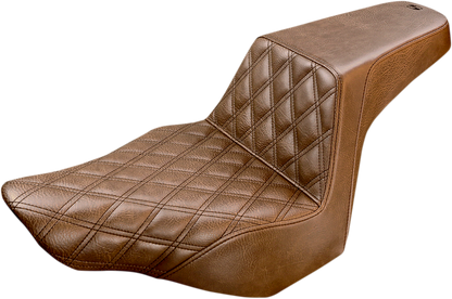 SADDLEMEN Step-Up Seat - Front Lattice Stitch - Brown - Softail '13-'17