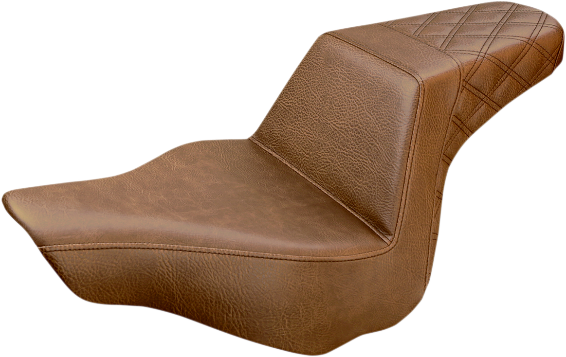 SADDLEMEN Step-Up Seat - Rear Lattice Stitch - Brown - Softail '13-'17