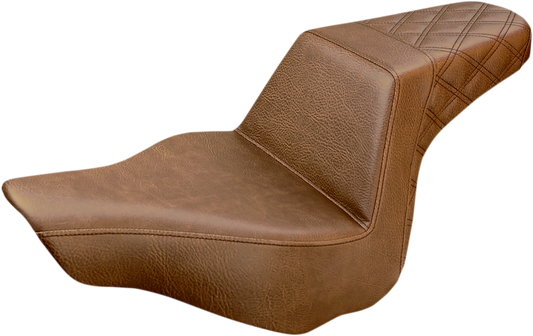 SADDLEMEN Step-Up Seat - Rear Lattice Stitch - Brown - Softail '13-'17
