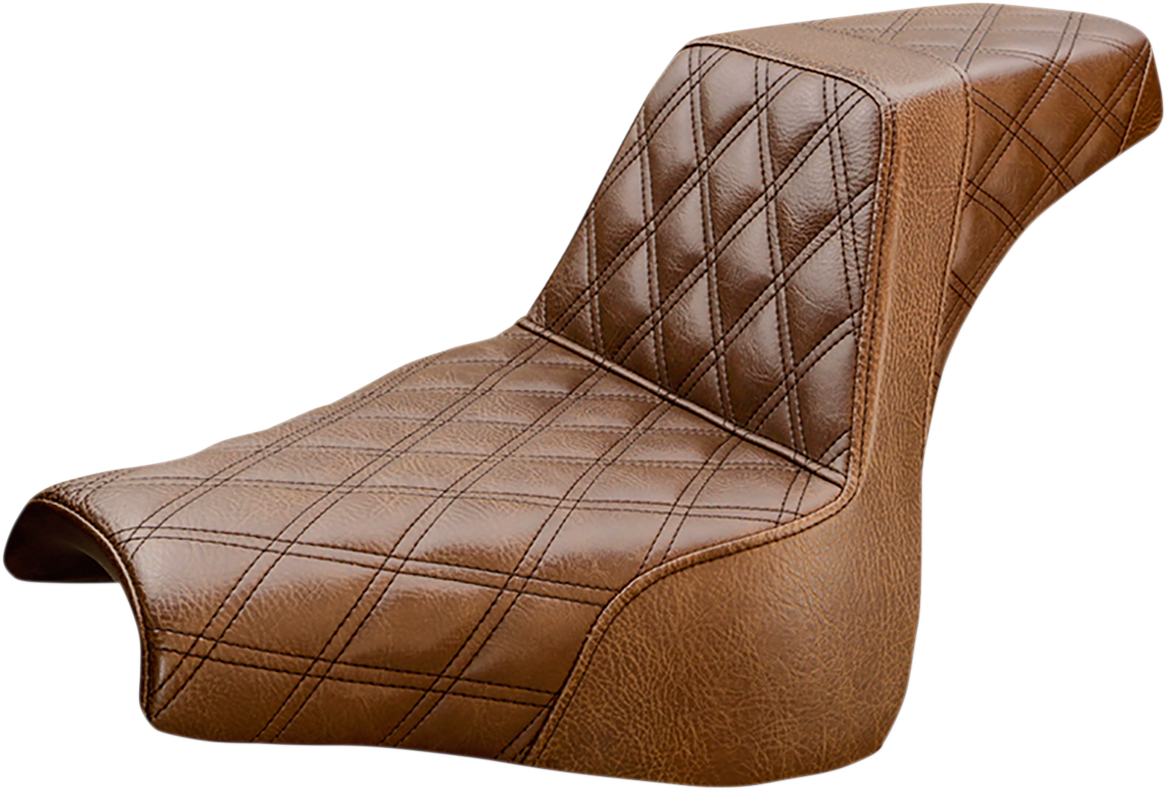 SADDLEMEN Step-Up Seat - Full Lattice Stitch - Brown - Softail '18-'19