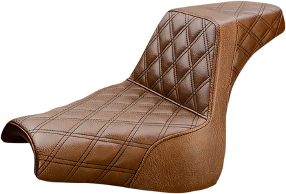 SADDLEMEN Step-Up Seat - Full Lattice Stitch - Brown - Softail '18-'19
