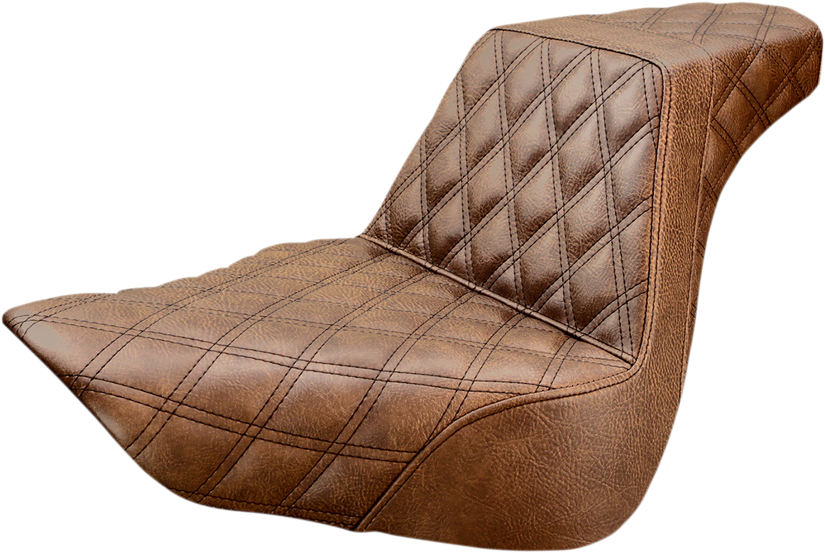 SADDLEMEN Step-Up Seat - Full Lattice Stitch - Brown - Softail '18-'24