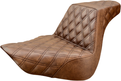 SADDLEMEN Step-Up Seat - Full Lattice Stitch - Brown - Softail '18-'24