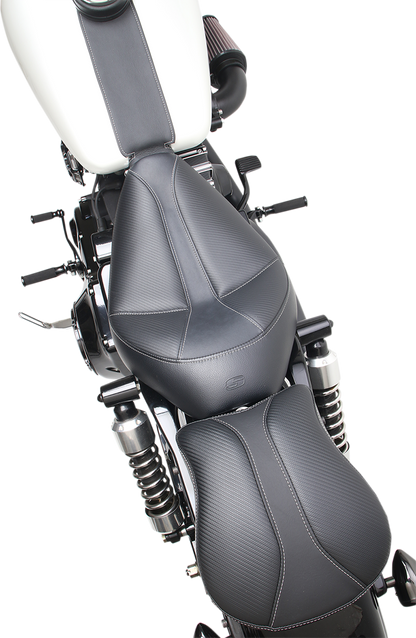 SADDLEMEN Dominator Solo Seat - w/o Backrest- Black Carbon Fiber w/ Gray Stitching - Dyna '96-'03
