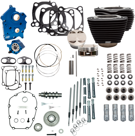 S&S CYCLE 128" Power Package Engine Performance Kit - Gear Drive - Wrinkle Black with Non-Highlighted Fins