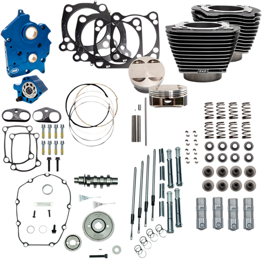S&S CYCLE 128" Power Package Engine Performance Kit - Gear Drive - Black Granite with Highlighted Fins
