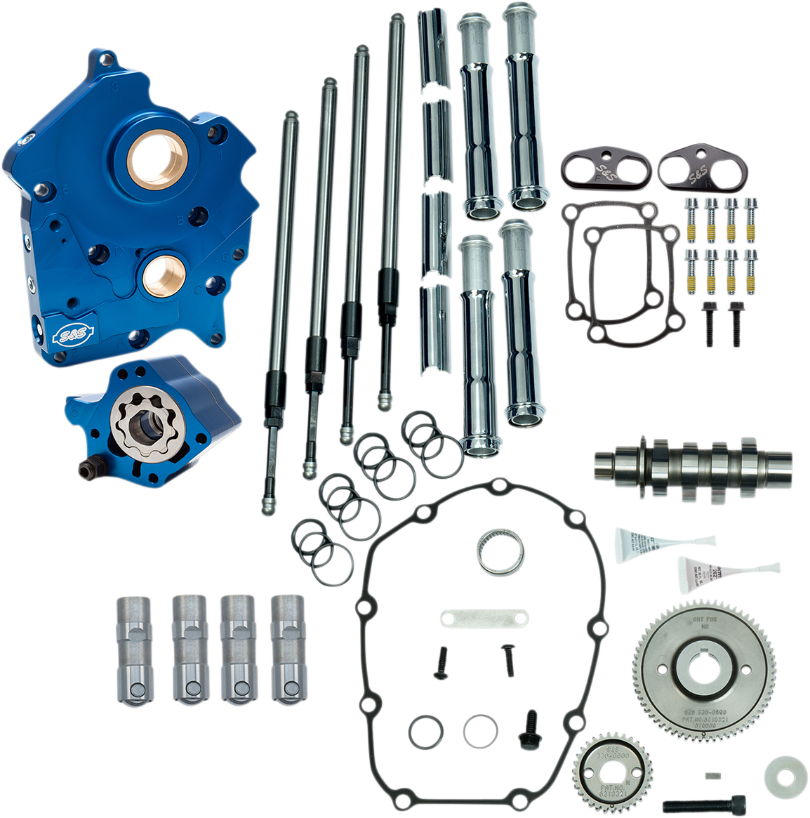 S&S CYCLE Cam Chest Kit with Plate - Gear Drive - Oil Cooled - 465 Cam - Chrome Pushrods - M8