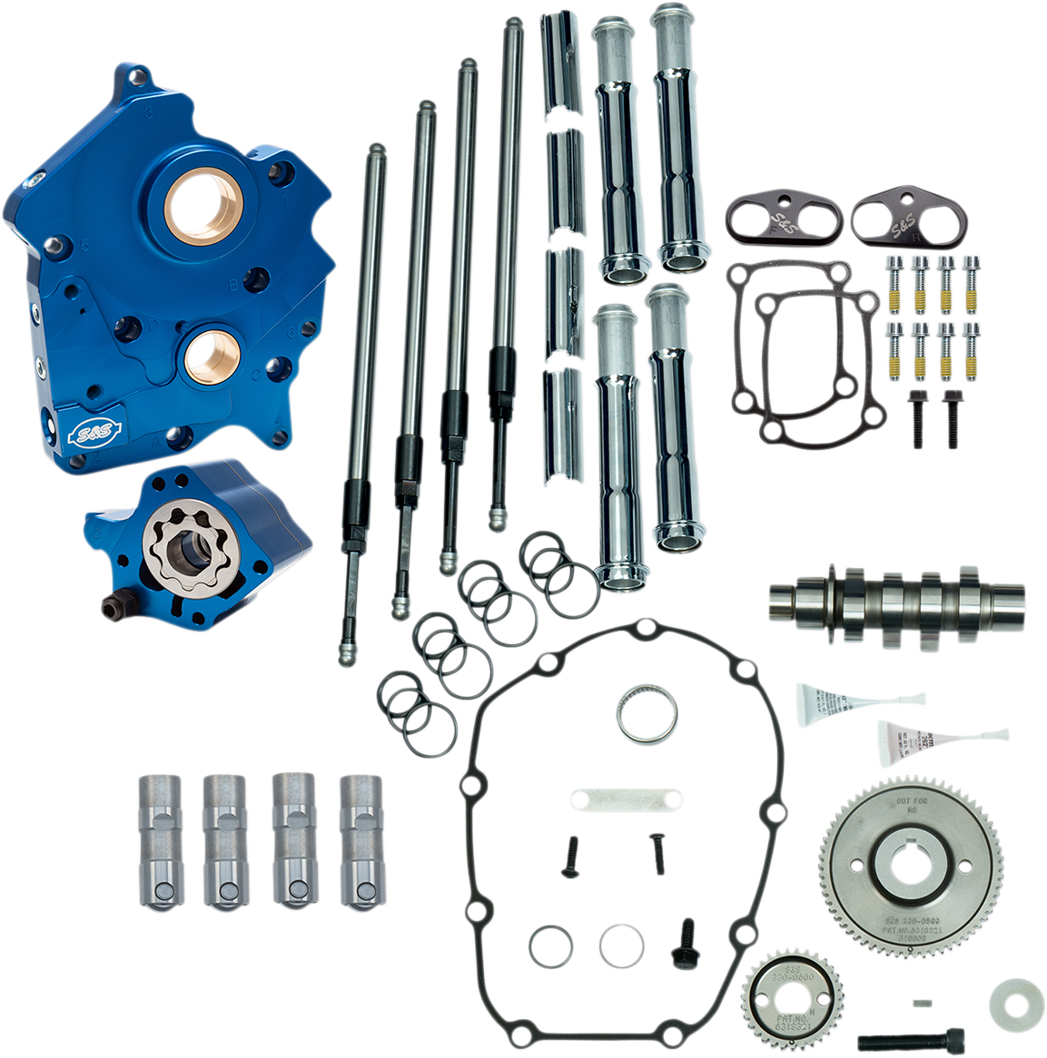 S&S CYCLE Cam Chest Kit with Plate - Gear Drive - Water Cooled - 475 Cam - Chrome Pushrods -M8