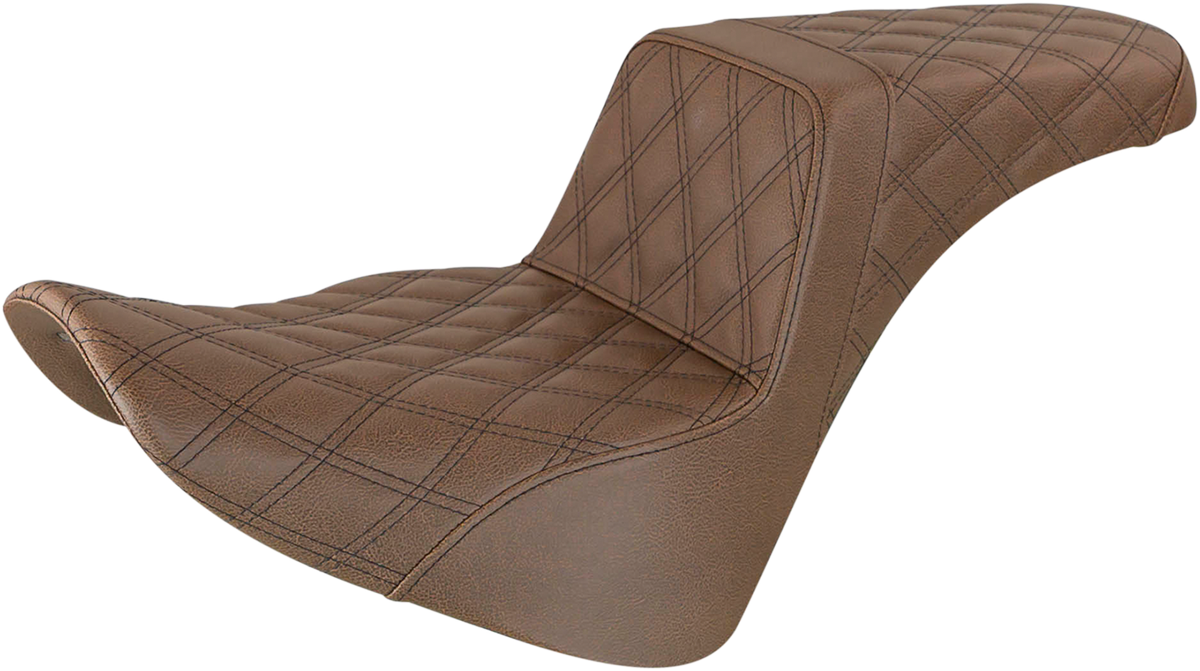SADDLEMEN Step-Up Seat - Full Lattice Stitch - Brown - Softail '18-'24