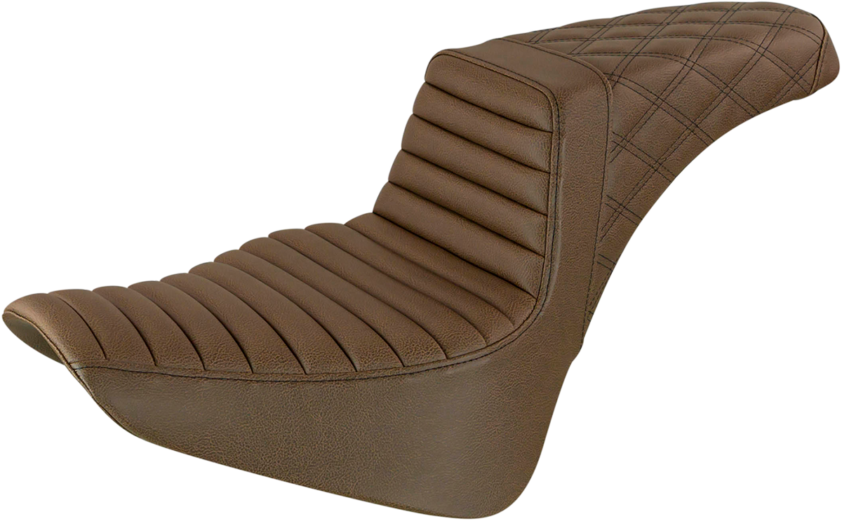 SADDLEMEN Step-Up Seat - Front Tuck-n-Roll/Rear Lattice Stitch - Brown - Softail '18-'24