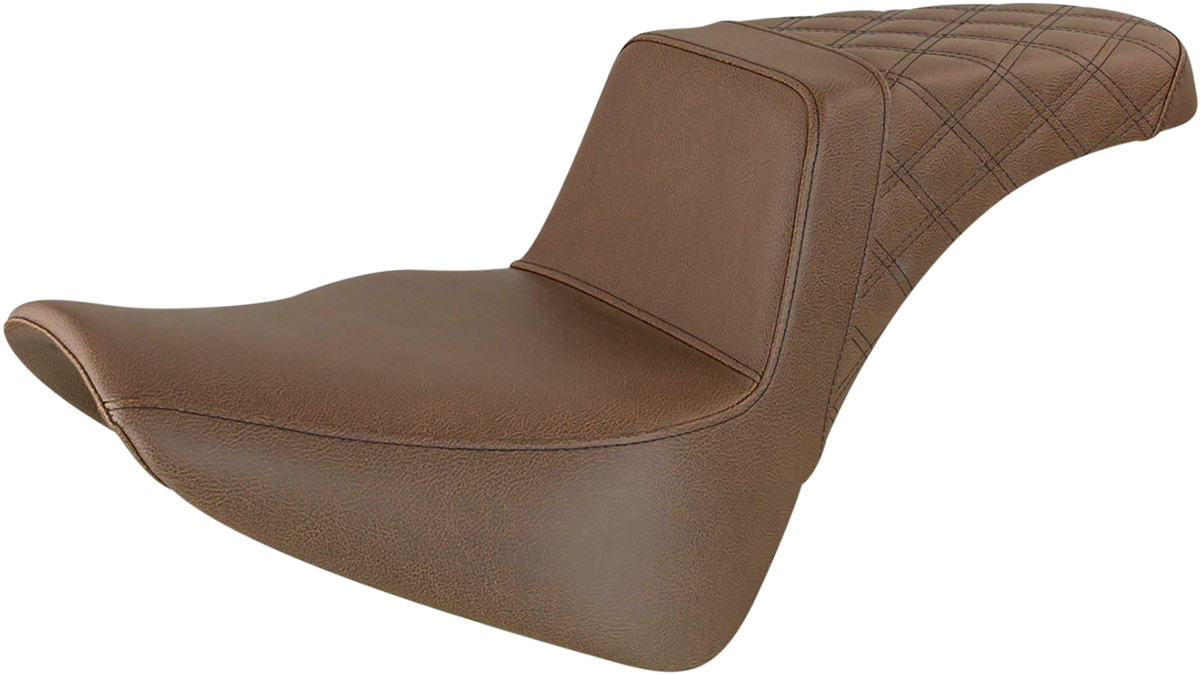 SADDLEMEN Step-Up Seat - Smooth Front - Rear Lattice Stitch - Brown - Softail '18-'24