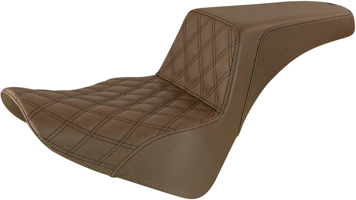 SADDLEMEN Step-Up Seat - Front Lattice Stitch - Brown - Softail '18-24