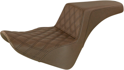 SADDLEMEN Step-Up Seat - Front Lattice Stitch - Brown - Softail '18-24