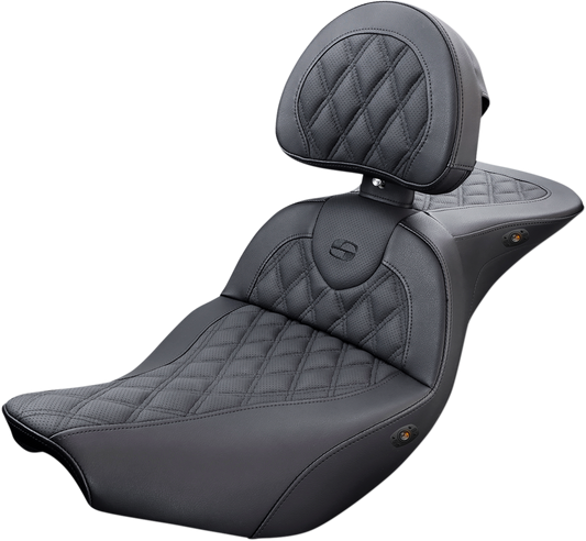 SADDLEMEN Roadsofa* Seat - With Backrest - Full Lattice Stitch - Heated - Black - '14-'19 INDIAN