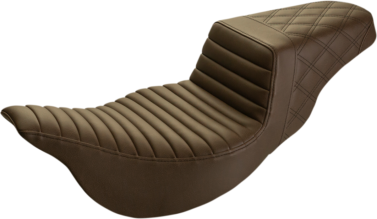 SADDLEMEN Step-Up Seat - Extended Reach - Front Tuck-n-Roll/Rear Lattice Stitch - Brown - Touring '08-'24
