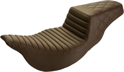 SADDLEMEN Step-Up Seat - Extended Reach - Front Tuck-n-Roll/Rear Lattice Stitch - Brown - Touring '08-'24