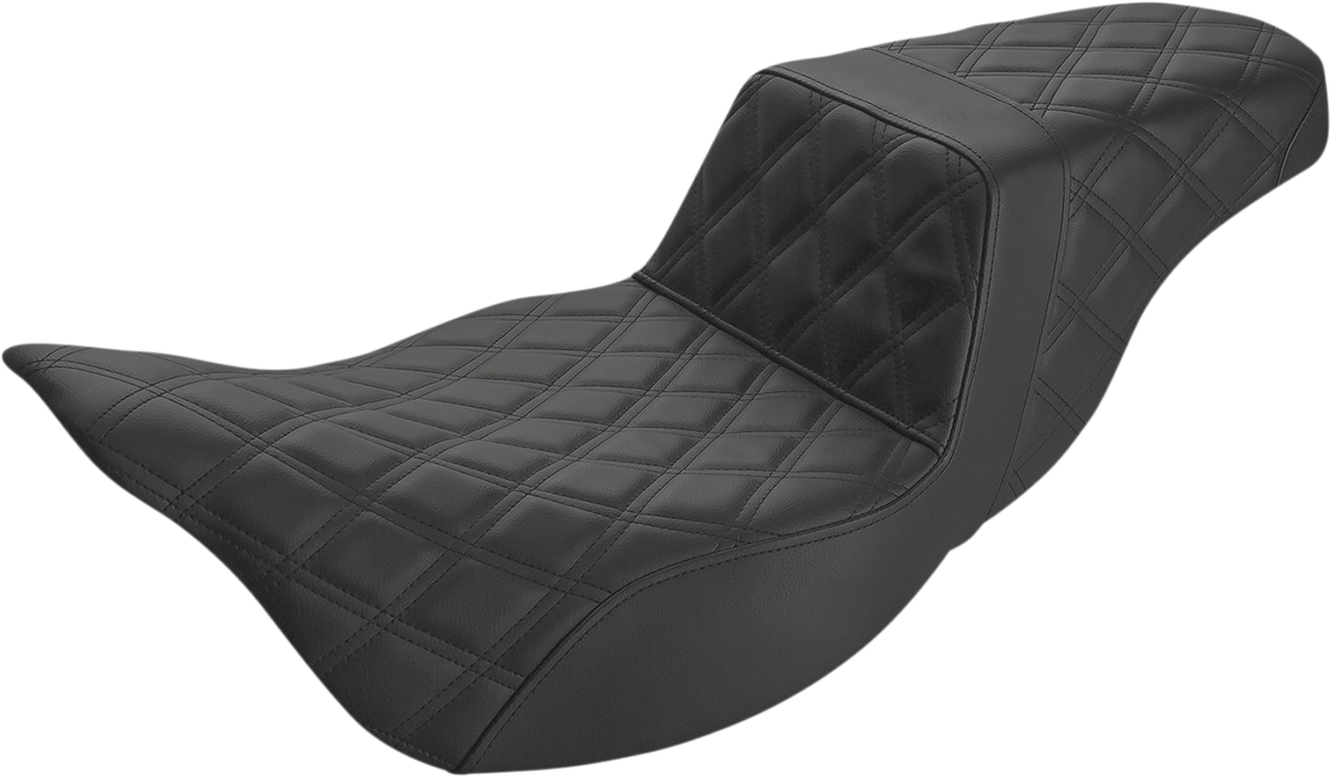 SADDLEMEN Step-Up Seat - Extended Reach - Full Lattice Stitch - Black - Touring '08-'24