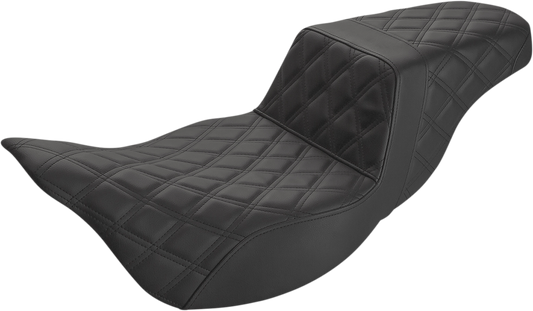 SADDLEMEN Step-Up Seat - Extended Reach - Full Lattice Stitch - Black - Touring '08-'24
