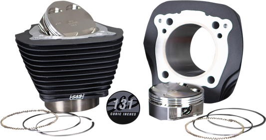 S&S CYCLE Cylinder & Piston Kit - 131" - Wrinkle Black with Non-Highlighted Fins - M8