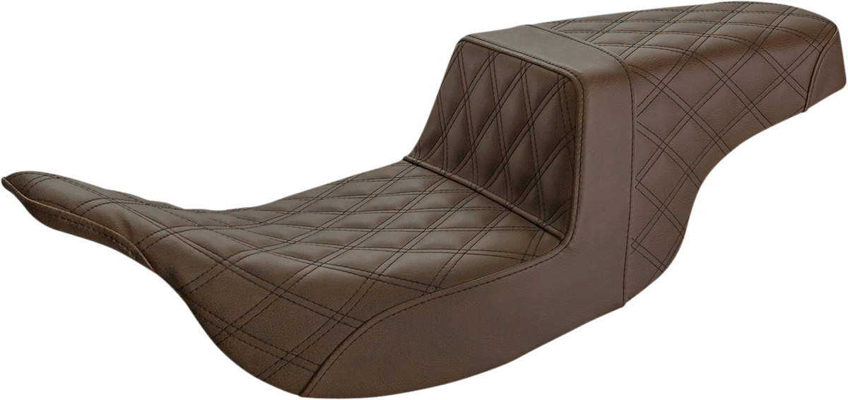 SADDLEMEN Step-Up Seat - Full Lattice Stitch - Brown - Touring '97-'07